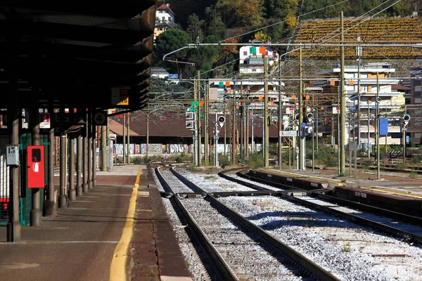 Una Stazione Ferroviaria Vuota Una Fredda Giornata Invernale — Foto Stock