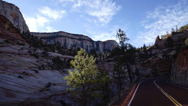 Ein Asphaltierter Highway Durch Die Steilen Roten Klippen Zion Nationalpark — Stockfoto