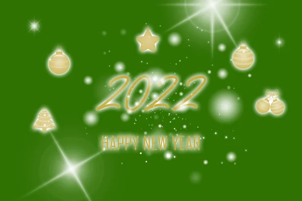Vykreslování Čísel 2022 Šťastný Nový Rok Text Zeleném Pozadí — Stock fotografie