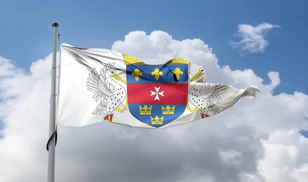 Drapeau Saint Barthélemy Agitant Poteau Dans Ciel Bleu — Photo