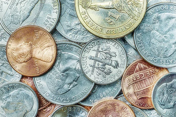 Top View Pile Dollar Cents Table Lights — Stock Photo, Image