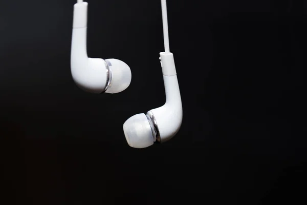 Pair White Headphones Isolated Black Background — Photo