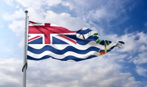 Brytyjska Flaga Terytorium Oceanu Indyjskiego Machająca Słupie Błękitnym Niebie — Zdjęcie stockowe