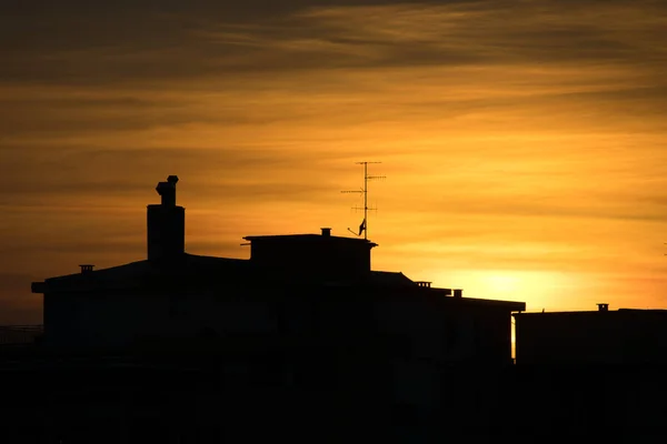 Silhouette Houses Sunset City — Stok fotoğraf
