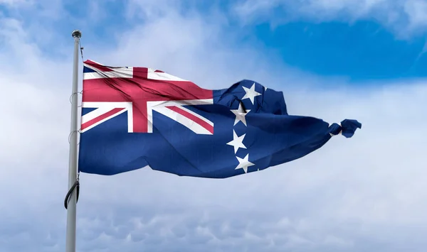 Flaga Wysp Cooka Machająca Słupie Błękitnym Niebie — Zdjęcie stockowe