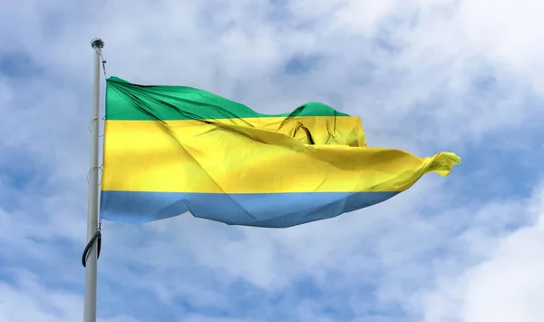 Gabon Flag Waving Pole Blue Sky — Stock Photo, Image