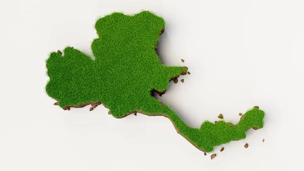 白い背景に草の質感を持つタイの地図の3Dレンダリング — ストック写真