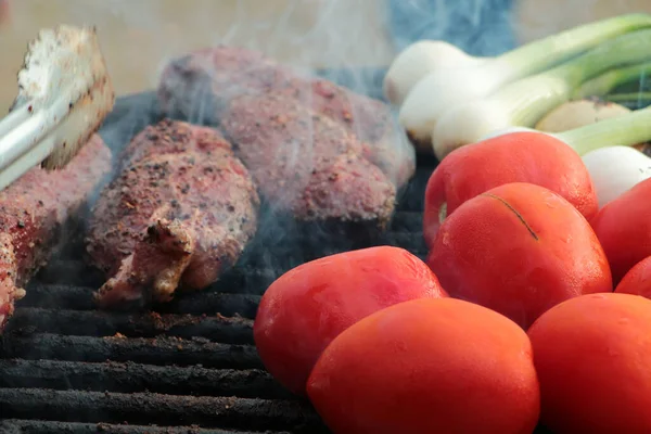 Vegetables Meat Barbecue Grill — Stock fotografie