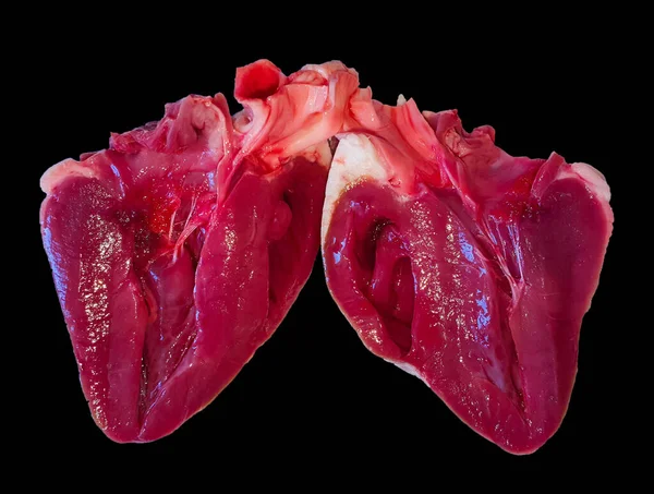 Real Heart Muscular Organ Cut Halves Isolated Black Background — ストック写真