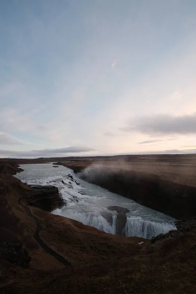 Natural View Famous Gullfoss Waterfall Iceland Cloudy Sky — стоковое фото
