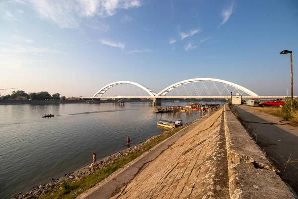 Zezelj Tied Arch Bridge Danube River Novi Sad Vojvodina Serbia — Stockfoto