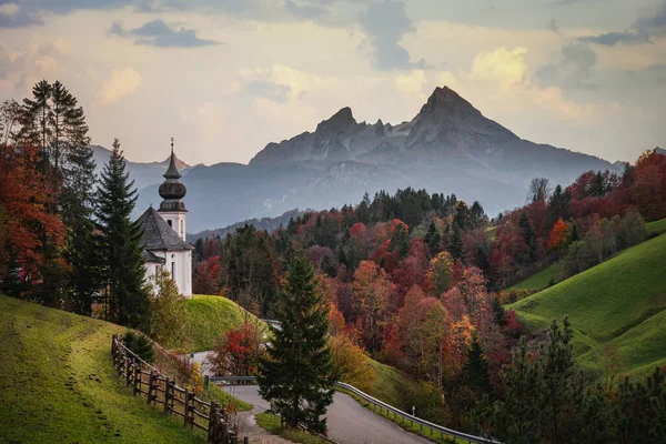 Maria Gern Pilgrimage Church Autumnal Landscape Upper Bavaria Germany — Fotografia de Stock