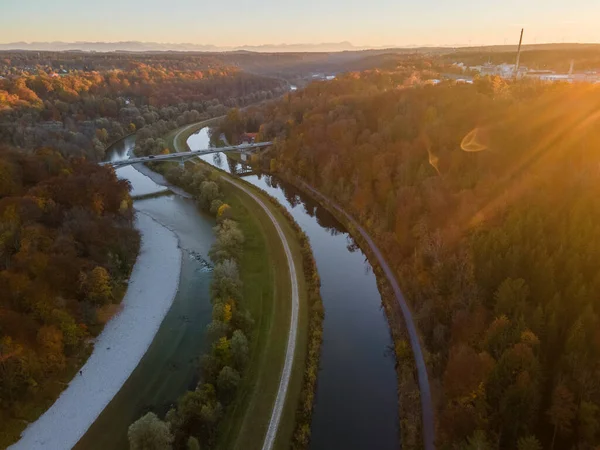 Flygfoto Över Floden Isar München Tyskland Hösten — Stockfoto