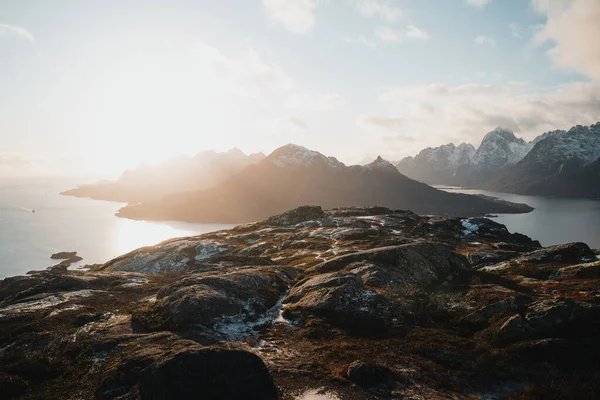 Μια Πρωινή Χειμερινή Άποψη Των Νησιών Lofoten Νορβηγία — Φωτογραφία Αρχείου