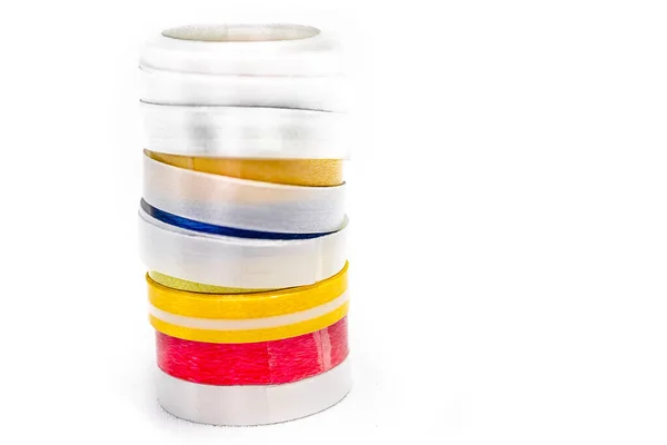 Macro Shot Multi Colored Sewing Ribbons White Background Suitable Sewing — Zdjęcie stockowe