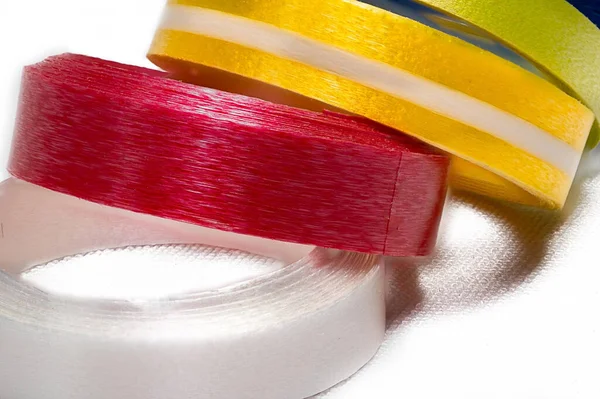 Macro Shot Multi Colored Sewing Ribbons White Background Suitable Sewing — Stockfoto