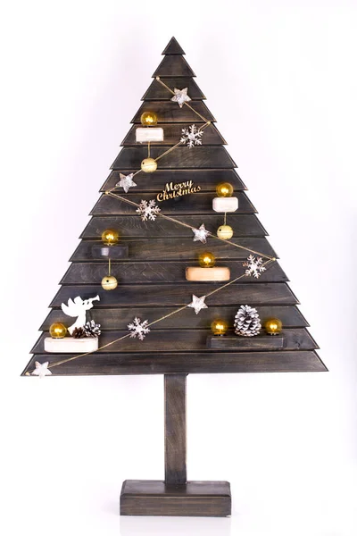 Una Decoración Casera Del Árbol Navidad Aislada Sobre Fondo Blanco —  Fotos de Stock