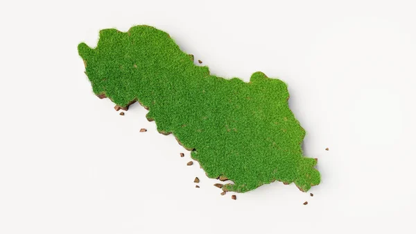 白い背景に草のテクスチャを持つアルバニアの地図の3Dレンダリング — ストック写真