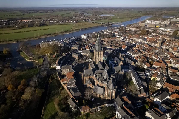 Picturesque Aerial View Tower Town Zutphen Netherlands Medieval Hanseatic City — Stock Photo, Image