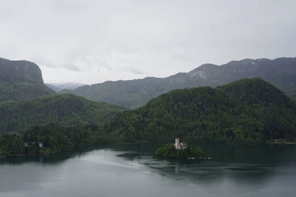 Beautiful Scene Bled Island Cloudy Day — Φωτογραφία Αρχείου
