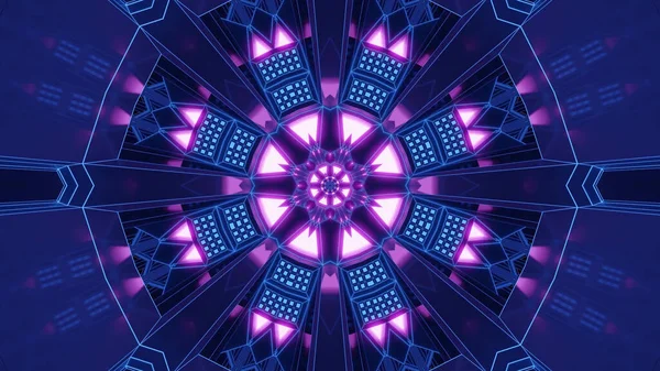 Rendering Futuristic Kaleidoscope Hallway Portal Colorful Neon Lights — Stock Photo, Image