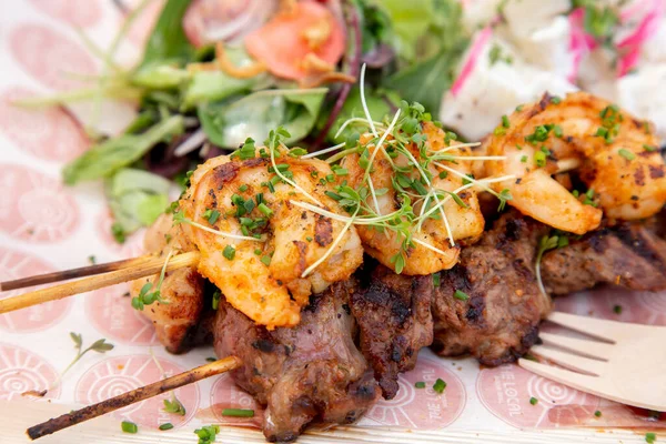 Biftek Sebze Salatalı Tavuk Yakın Plan Çekimi — Stok fotoğraf