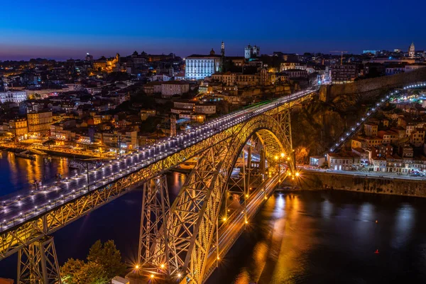 Aerial View Illuminated Porto City Portugal Night — Stock Photo, Image