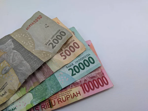 Detailní Záběr Indonéských Peněz Bílém Pozadí — Stock fotografie