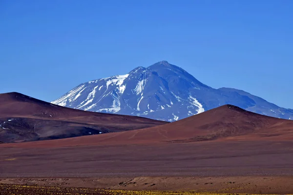 Scenic Heuvels Met Een Vulkaan Achtergrond Het Gebied Van Atacama — Stockfoto
