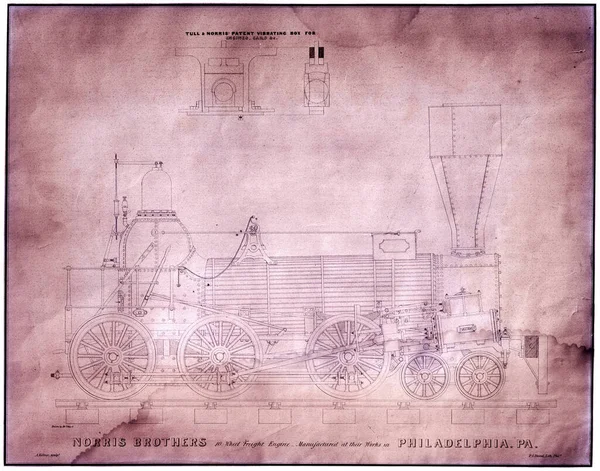 Portrait Old Blueprint 19Th Century Vintage Railroad — Stockfoto