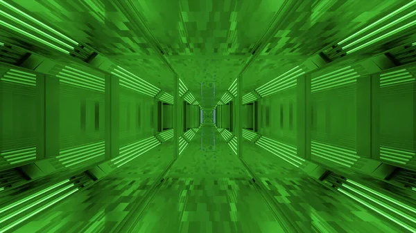 Uma Renderização Corredor Futurista Caleidoscópio Direção Portal Com Luzes Verdes — Fotografia de Stock