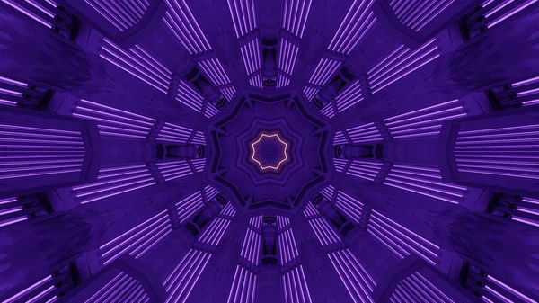 Rendering Futuristic Kaleidoscope Hallway Portal Purple Lights — 图库照片