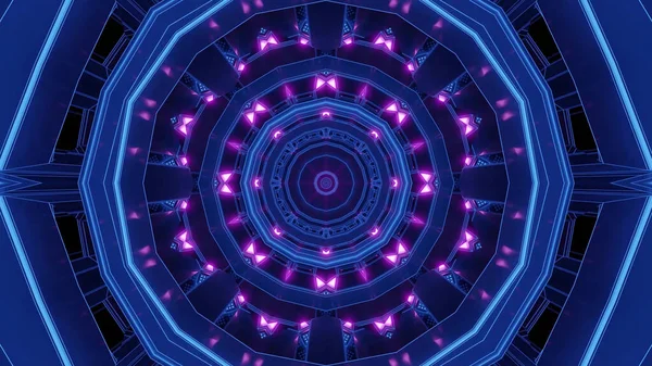 Vykreslení Futuristické Kaleidoskopické Chodby Směrem Portálu Barevnými Neonovými Světly — Stock fotografie