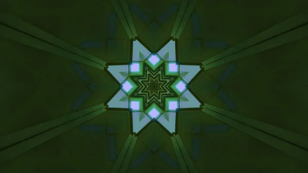 Egy Futurisztikus Kaleidoszkóp Folyosó Renderelése Egy Zöld Fényű Portál Felé — Stock Fotó