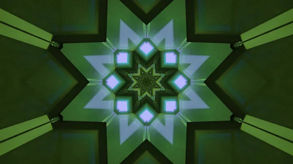 Vykreslení Futuristické Kaleidoskopické Chodby Směrem Portálu Zelenými Světly — Stock fotografie