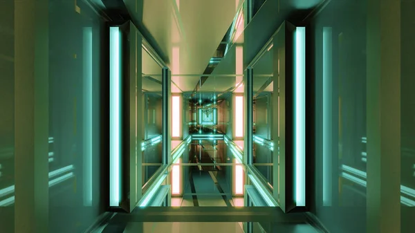 Rendering Futuristic Sci Hallway Portal Colorful Neon Lights — Stock Photo, Image