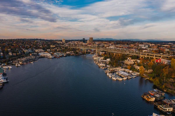Aerial View Cityscape Seattle Sunset South Lake Union — Photo