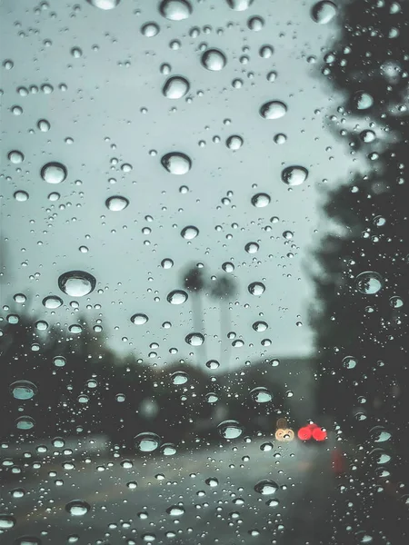 Vertical Shot Raindrops Glass Car — стоковое фото