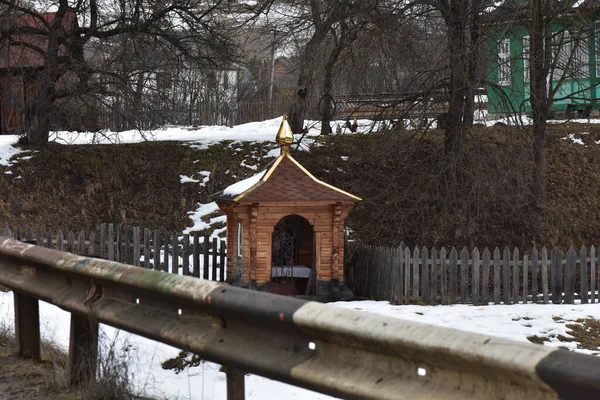 Small Chapel Covered Snow Cold Winter Day — Stock Photo, Image