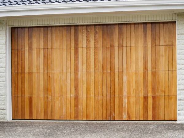 View of wooden roller garage door