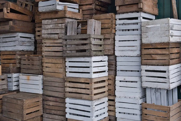 Close Shot Stacked Empty Rustic Wooden Boxes — Stockfoto