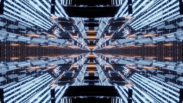 Renderelés Egy Futurisztikus Kaleidoszkóp Folyosón Felé Egy Portál Színes Neon — Stock Fotó
