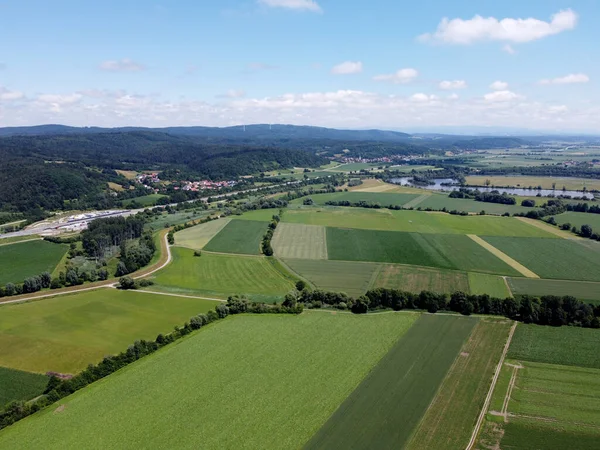 Aerial Natural Landscape Beautiful Green Cultivated Fields Daylight — Stock fotografie