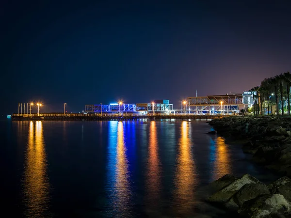 Night View Sea Light Reflection Limassol Cyprus — 图库照片