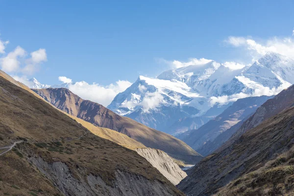 Uma Vista Majestosa Das Montanhas Cobertas Neve Área Conservação Annapurna — Fotografia de Stock
