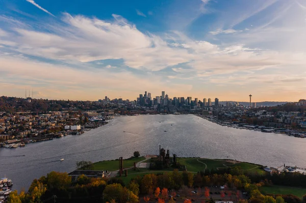Aerial View Cityscape Seattle Sunset South Lake Union — Stockfoto