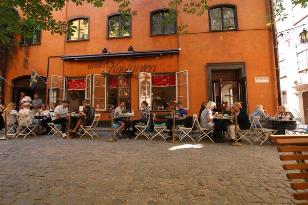 Stockholm Suecia Junio 2018 Frente Restaurante Estocolmo Casco Antiguo Gente — Foto de Stock