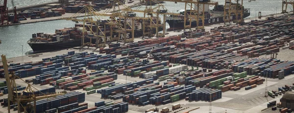 Tiro Panorâmico Armazém Contêineres Porto Navios — Fotografia de Stock