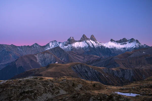 Bela Montanha Aiguilles Arves Contra Céu Cênico Pôr Sol Como — Fotografia de Stock