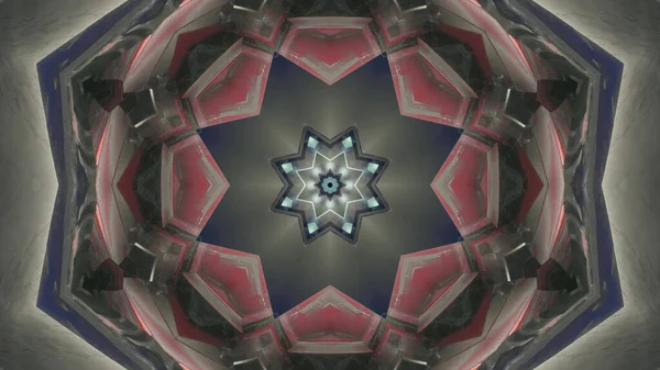 Vykreslení Futuristické Kaleidoskopické Chodby Směrem Portálu Tmavými Světly — Stock fotografie